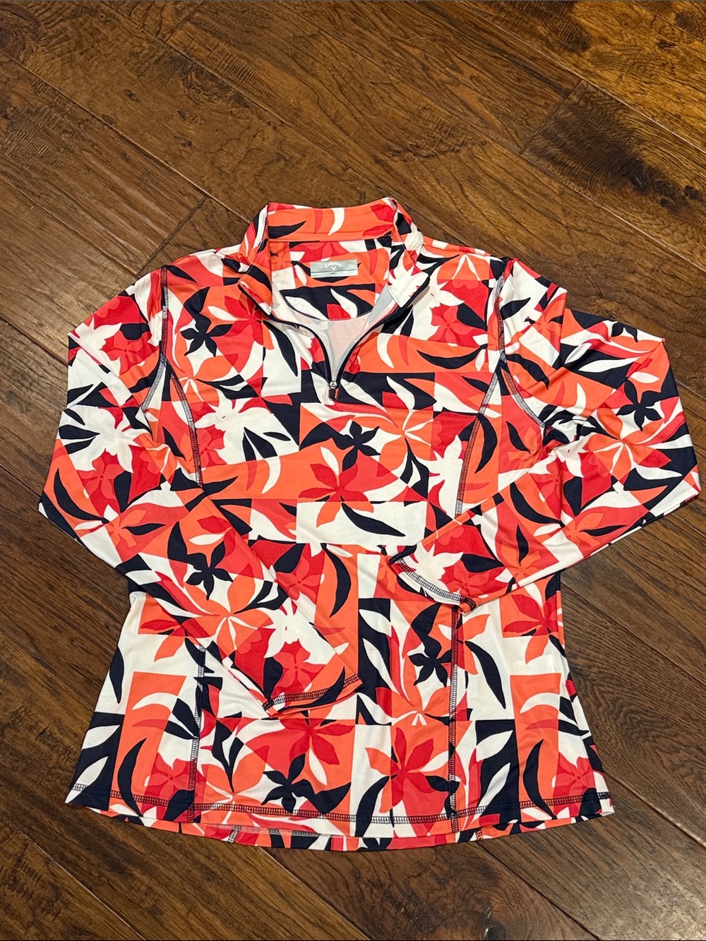 Callaway Red Orange Navy Floral Quarter-Zip Pullover